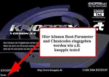 Knoppix-Anfangs-Bootbildschirm